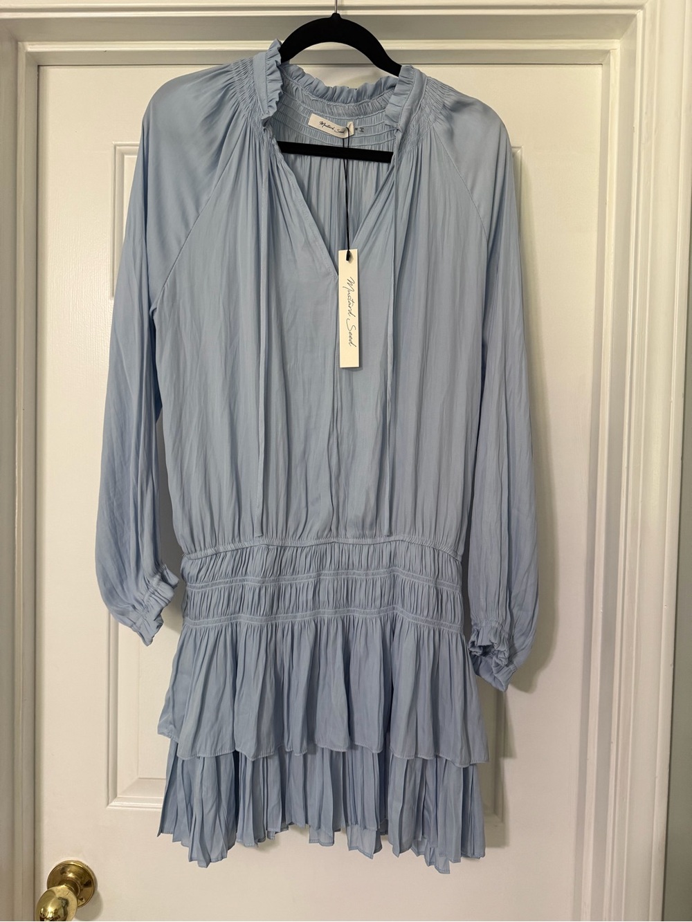 Mustard Seed Pale Blue Smocked Neck Flowing Blouse Dress